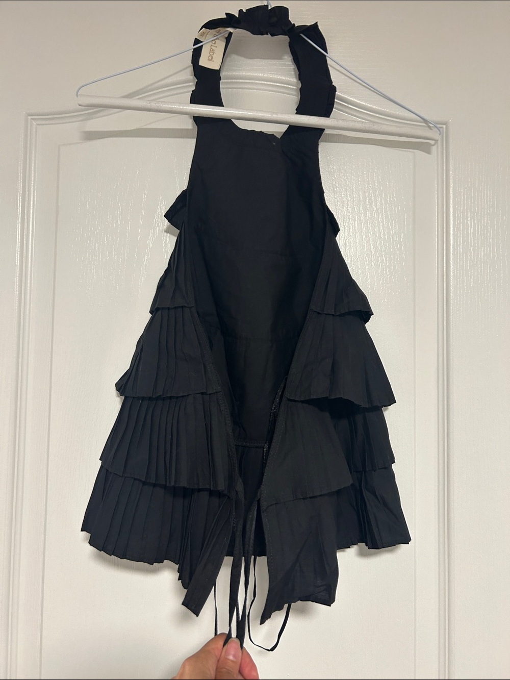 Black Tiered Backless Ruffle Halter Top - Picture 2 of 4